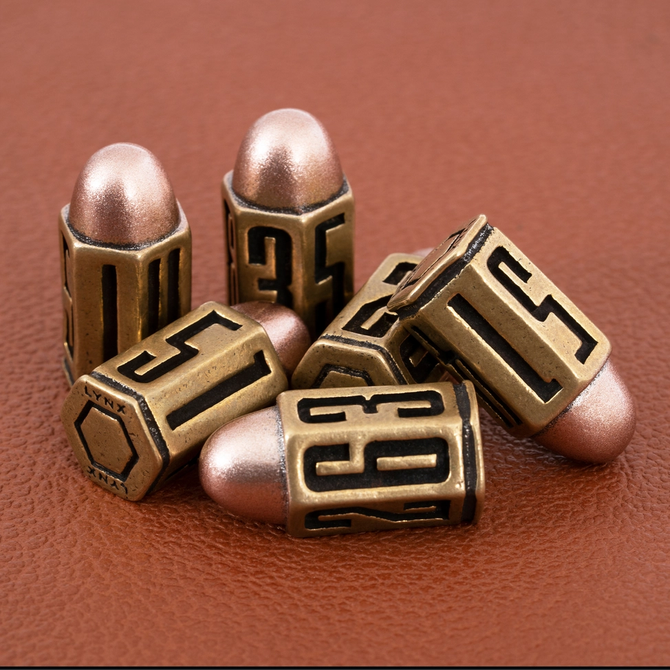 Six D6 Bullet Dice Set in Brass Metal