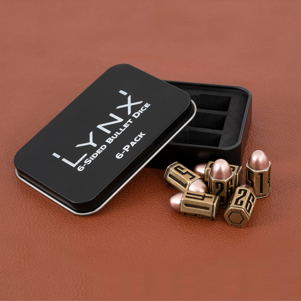 Six D6 Bullet Dice Set in Brass Metal